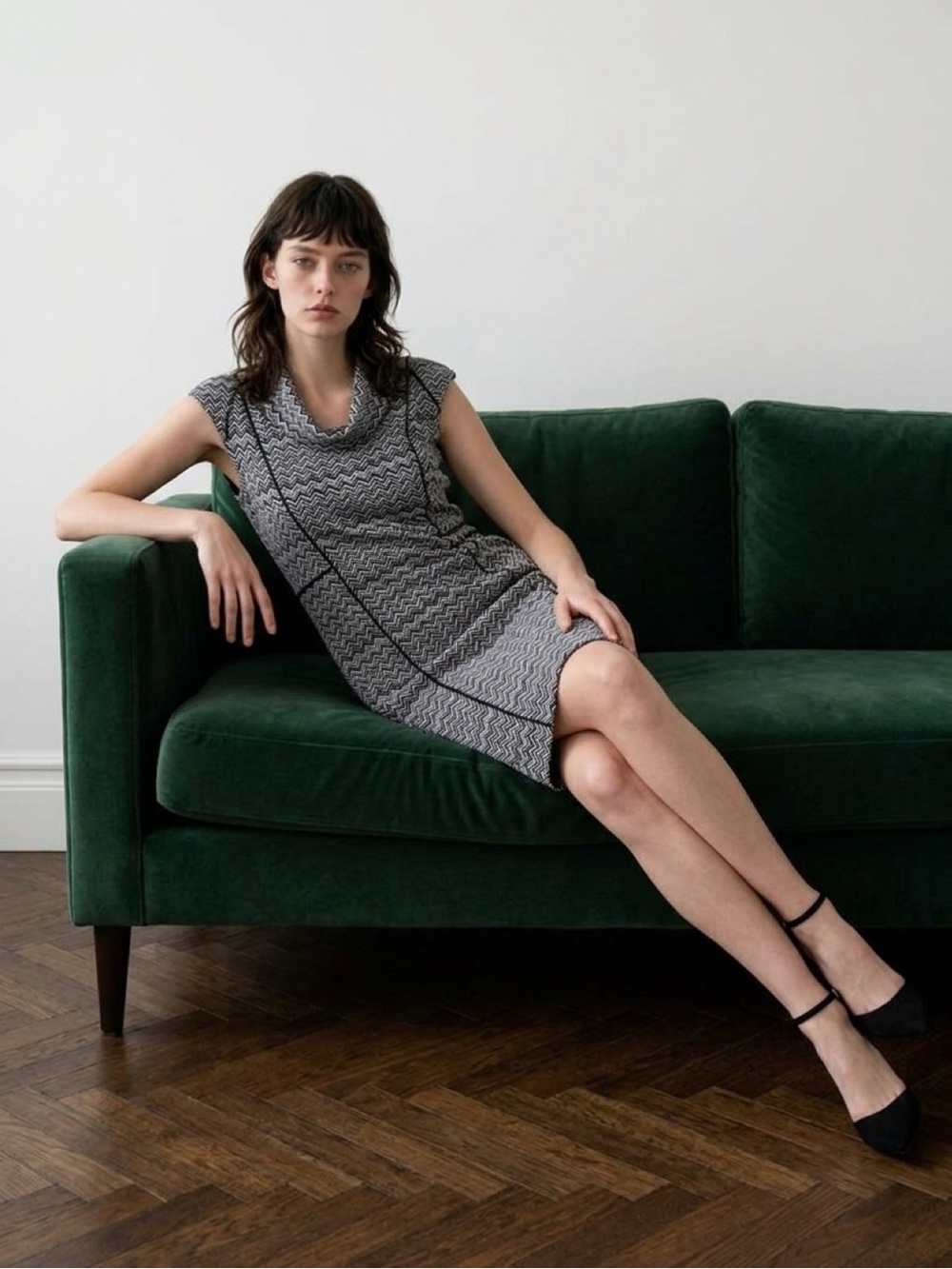 White House Black Market Zigzag Pattern Cowl Neck Dress